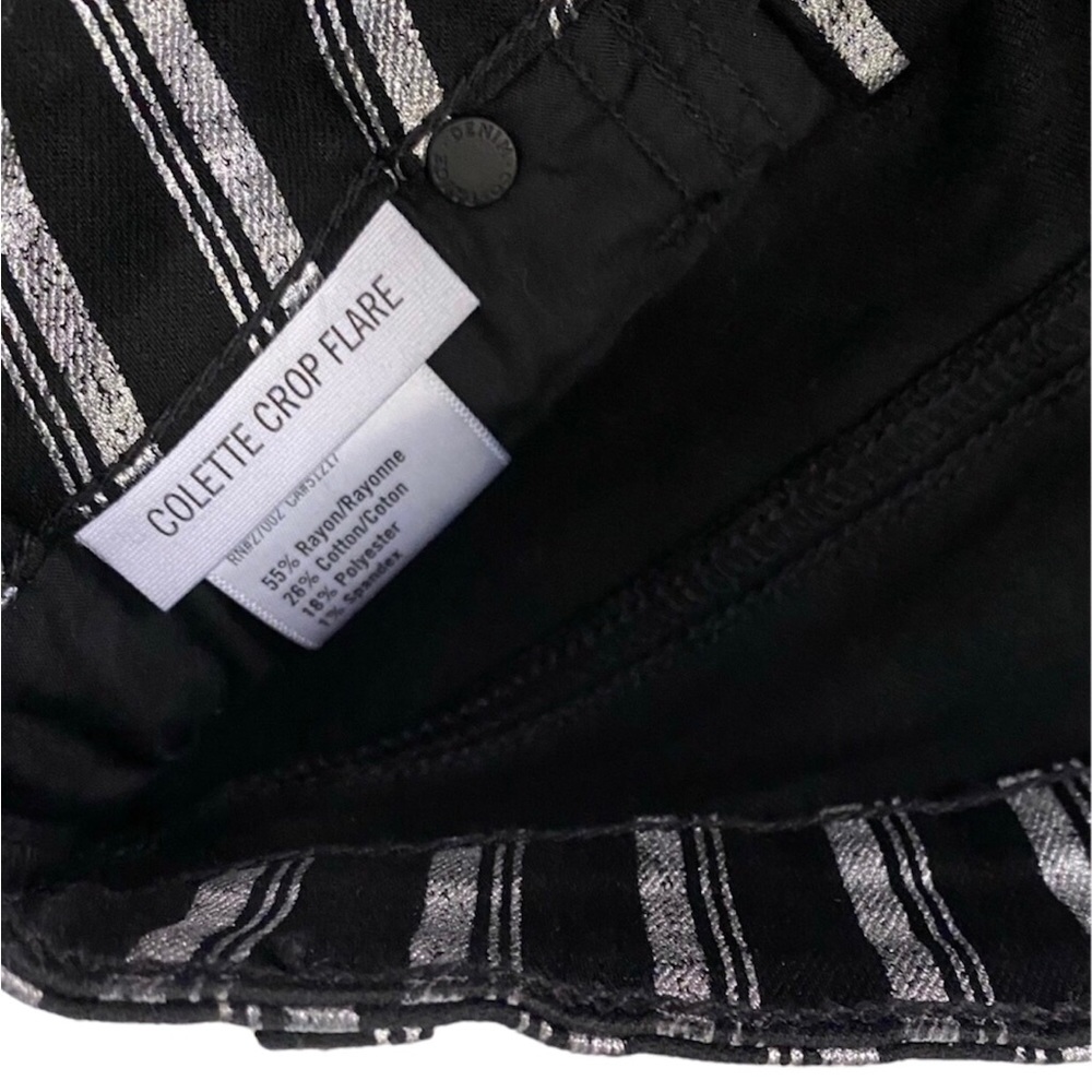 PAIGE Colette Crop Flare Metallic Striped Jeans w Raw Hem Silver Black Stripe 25 - Picture 11 of 14